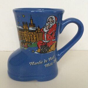 Metz 2006 Christmas Market Boot Mug Blue Decorated Ceramic French Lettering